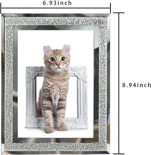5x7 Glass Picture Frame Sparkle Mirror Edge Photo Frame for Tabletop Set of 2