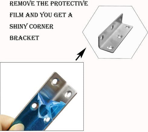 20Pcs Stainless Steel Corner Braces Heavy Duty Inside Corner Brackets, 3.14" Right Angle Support Shelf Bracket, Silver Tone Joint Fastener L Shape Bracket for Wood Furniture Cabinet Shelf