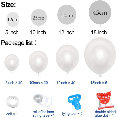 White Balloon Garland Arch Kit, 110Pcs Mixed Sizes White Balloons With Tool,Party Decorations White Balloon for Wedding Bridal Shower Gender Reveal Baby Shower Birthday Party Decorations Supplies