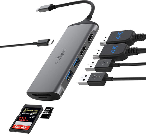 USB C Dock Laptop Docking Station Dual Monitor Triple Display with 4K HDMI, 2 USB 3.0 Ports, SD/TF Slots and PD 100W Charging Port, 7 in 1 Hub for HP/Dell/XPS/Lenovo/MacBook Pro Full-Featured Laptops