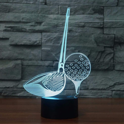 3D LED Golf Club Tool Night Light 7 Color Change LED Table Desk Lamp Acrylic Flat ABS Base USB Charger Home Decoration Toy Birthday Xmas Kid Children Gift