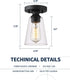 Cone Flush Mount Ceiling Light, HANASS 1-Light Black Ceiling Light Fixture, Farmhouse Light Fixture with Clear Glass Shade for Bedroom Hallway Dining Room Bathroom Corridor, MX99987-1