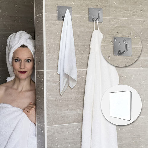 5 Pack Adhesive Hooks Heavy Duty Wall Hook Towel Hooks and Coat Hooks Stick on Cabinet Doors Stainless Steel Waterproof Self Adhesive Holders Kitchen Bathroom Adhesive Hook for Hanging