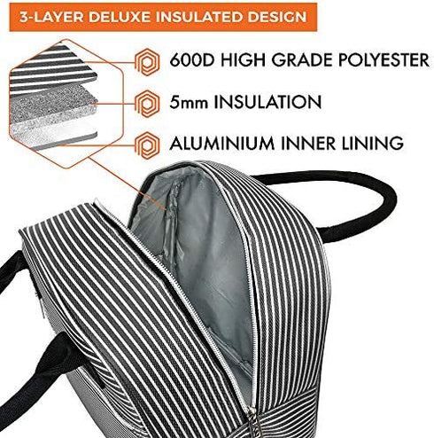 OPUX Insulated Lunch Box for Women | Lunch Bags for Women, Girls, Teens | Cute Reusable Thermal Lunch Tote Purse Cooler for Kids, School, Work, Office, Adult | Fits 12 Cans (Black White Stripes)