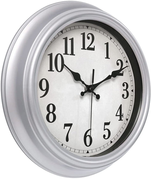 12 Inch Retro Wall Clock Silent Non Ticking Battery Operated Movement Easy to Read Wall Clocks Decorate for Bedroom Living Room Kitchen Office(Silver)