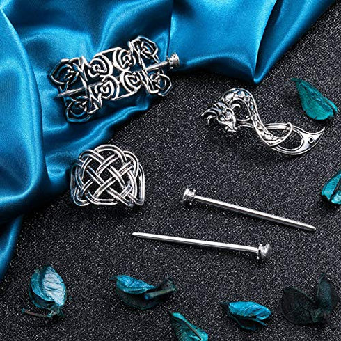 6 Pieces Celtic Hair Slide Hairpin Celtic Knot Hair Stick Vintage Metal Hair Barrette Hair Clips Hair Pin Hair Accessories for Women Girls (Silver)