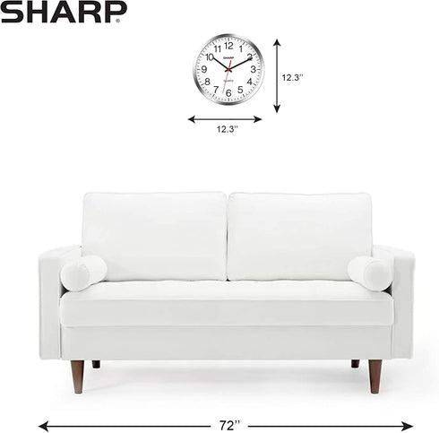 SHARP Wall Clock Silver/Chrome, Silent Non Ticking 12 Inch Quality Quartz Battery Operated Round Easy to Read Home/Kitchen/Office/Classroom/School Clocks, Sweep Movement