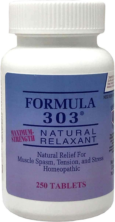 Dee Cee Labs Formula 303 Maximum Strength All-Natural Relaxant Tablets, 250 Tablets; All-Natural Relaxant containing Magnesium for Sore Muscles, Passion Flower, and Valerian Root