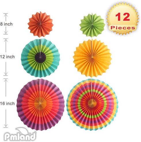 PMLAND Paper Fan for Fiesta Cinco De Mayo Festival Party Hanging Decoraci³n 12 Pieces in 6 Assorted Styles