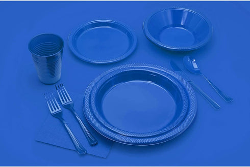 Exquisite 7 Inch. Dark Blue Plastic Dessert/Salad Plates - Solid Color Disposable Plates - 100 Count