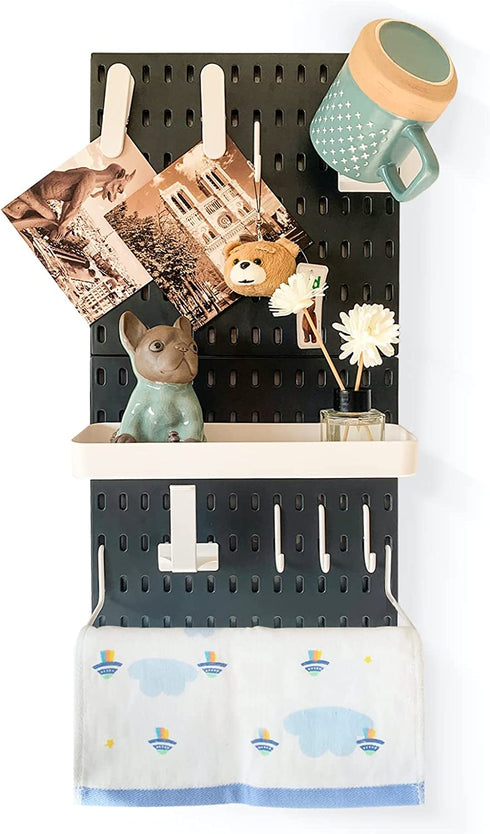 JoyBHole Pegboard Combination Kit and 11 Accessories(Shelf Hook Brackets Clips)No Punching for Garage Kitchen Living Room Bathroom office 22"x11",Pegboard Wall Organizer (Upgraded)