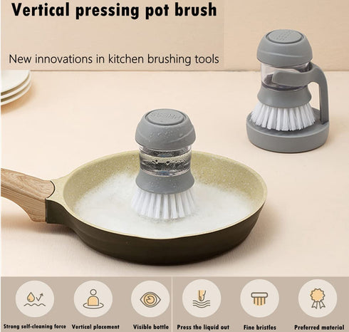 2 Pack Soap Dispensing Palm BrushDish Brush with soap Dispenser with Sturdy Nylon BristlesDish Scrubber Brush for Dishes Pots Pans Sink Cleaning