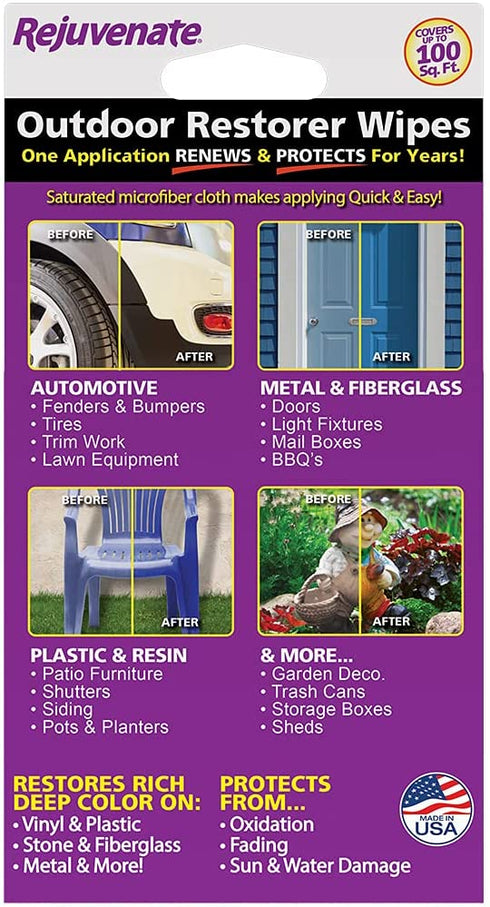 Rejuvenate Pre-Saturated Restorer Wipes Penetrating Formula Restores Shines and Protects Faded, Oxidized, Sun-Damaged Outdoor Surfaces