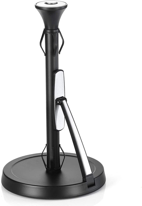 Hystun Standing Paper Towel Holder Tension Arm Paper Towel Holder Stainless Steel Single Tear Paper Towel Holder Countertop Roll Dispenser for Kitchen Countertop & Dining Room Table Black