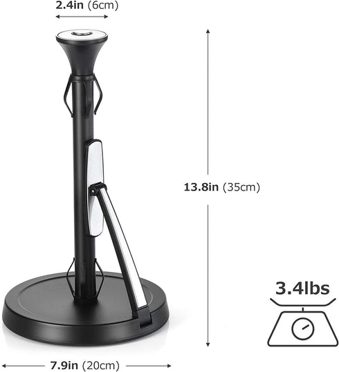 Hystun Standing Paper Towel Holder Tension Arm Paper Towel Holder Stainless Steel Single Tear Paper Towel Holder Countertop Roll Dispenser for Kitchen Countertop & Dining Room Table Black