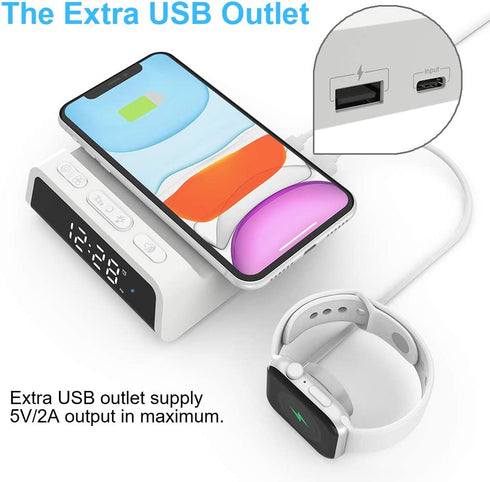 Alarm Clock with 15W Fast Wireless Charging Pad, Snooze Alarm Clock with 4 Brightness 12/24H,Compatible with iPhone,Galaxy, Samsung,LG,Android,AirPods Wireless Charger for Bedroom,Additional USB Port