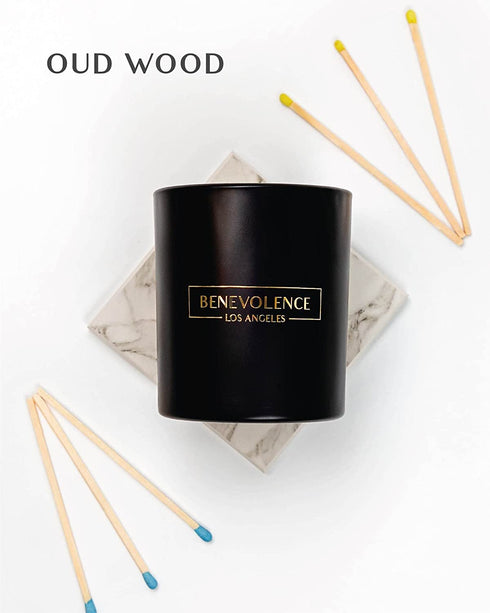 Premium Oud Wood Hand Poured Scented Candles, 8 oz | 45 Hour Burn, Long Lasting, Highly Scented, All Natural Soy Candles | Relaxing Aromatherapy Candle with Matte Black Glass Gift Box