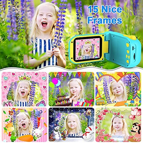 GKTZ Kids Camera for Boys, Digital Video Camcorder Children Camera Birthday Gift Toys for Boys and Girls Age 3 4 5 6 7 8 9, Toddler Boys Camera with 32GB SD Card - Light Blue