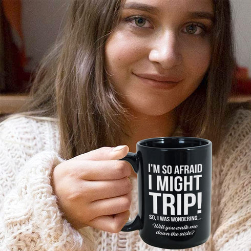 Proposal Coffee Mug 15 oz, Will You Walk Me Down The Aisle Wedding Proposal Gift For Dad Uncle Brother Step Father Grandpa Best Friend, Black