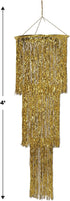 Beistle 3 Tier Shimmering Metallic Plastic Tinsel Fringe Chandelier Hanging Decoration Photo Booth Backdrop for Birthday Party Engagement Anniversary Wedding, 4', Gold