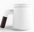 Tea cup with Sandalwood handle, 13 oz, Ceramic Tea Mug with Porcelain Infuser and Lid for Hot Tea or Coffee, Gift Set, 1-Pack (White)