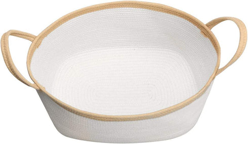 Rope Basket with Long Handles, Woven Basket, Baby Kids Room Toy Storage, Portable Hampers, Towel Storage Basket Woven Rope Basket, Nursery Hampers, Dog Toy Basket, (M Square 24 cm 28 cm 42 cm)