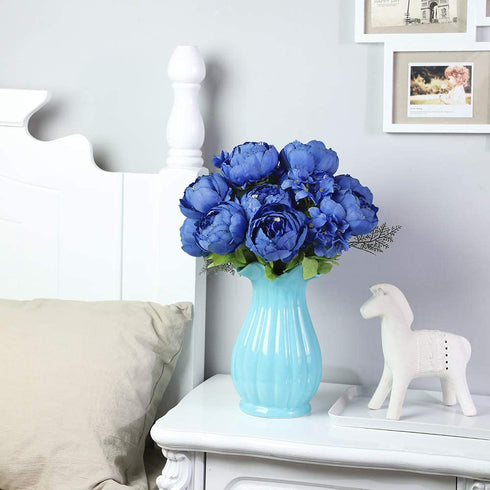 Nubry 2pcs Artificial Peony Silk Flowers Bouquet for Wedding Home Garden Party Decoration (Blue)