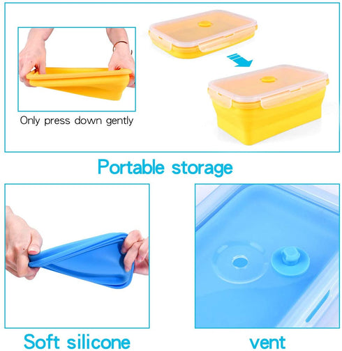 Collapsible Silicone Storage Set of 4 Plus Bonus Ice Tray - BPA Free, Microwave, Dishwasher And Freezer Safe