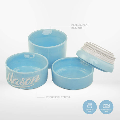 Goodscious Blue Ceramic Mason Jars Measuring Cups - Kitchen Set - Baking Supplies Dry and Liquid Ingredient - Retro and Farmhouse Decor - Dishwasher and Microwave Safe - Rustic Accessory - 4 Piece Set