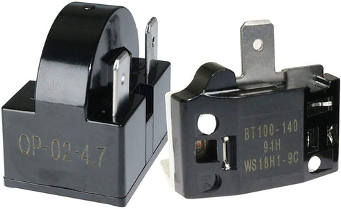 1pcs QP-02-4.7 PTC Refrigerator Start Relay 3 Pin Coolers Compressor Starter 4.7 ohm and 1pcs Refrigerator Overload Protector 1/2HP