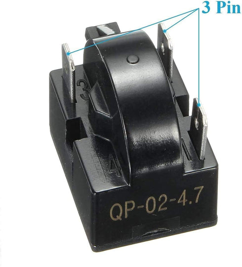 1pcs QP-02-4.7 PTC Refrigerator Start Relay 3 Pin Coolers Compressor Starter 4.7 ohm and 1pcs Refrigerator Overload Protector 1/2HP