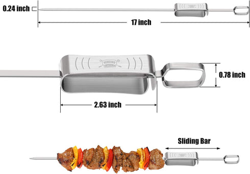 Metal Skewers for Grilling - 10PCS 17" Kabob Skewers for Grilling, Reusable Shish Kabob Skewers, Flat Blade BBQ Skewers with Slider, Stainless Steel Kebab Skewers, Heavy Duty Grilling Accessories