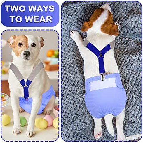 2 Pieces Dog Diaper Suspenders Belly Bands Canine Harness Keep Diaper on Your Dog for Small Medium and Large Dogs (Black, Blue,Medium)