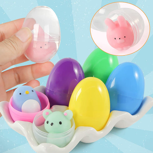 Sallyfashion 24 Pcs Easter Egg, Toy Filled Easter Eggs Colorful Plastic Easter Eggs with Mochi Squishy Squeeze Toys Toys Surprise Eggs for Easter Party Favors Easter Theme Party Easter Basket Stuffer