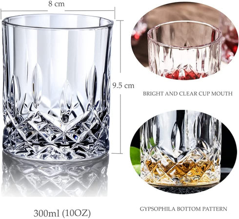 SJZQ Old Fashioned whiskey Glasses set ,with 4PCS 10OZ Crystal Whisky Rocks Glasses for Beer mug, Bourbon, Liquor Cocktail ,Drinks water tumbler Gifts