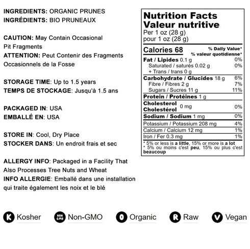 Organic Pitted Prunes, 8 Ounces — Dried California Plums, Non-GMO, Kosher, Unsulfured, Unsweetened, Bulk