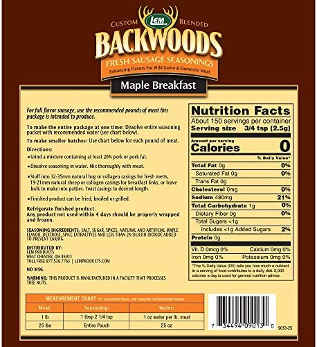 LEM Backwoods Maple Breakfast Fresh Sausage Seasoning, 13.48 oz