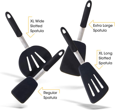 MICHELANGELO Silicone Spatula Set, Spatula Turner, Spatulas Silicone Heat Resistant, Large Spatulas for Nonstick Cookware, Turner Spatulas for Kitchen Use, Black Spatula 4-Piece