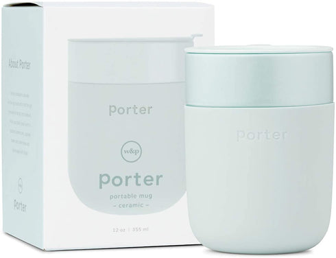 W&P Porter Ceramic Mug w/ Protective Silicone Sleeve, Mint 12 Ounces | On-the-Go | No Seal Tight | Reusable Cup for Coffee or Tea | Portable | Dishwasher Safe