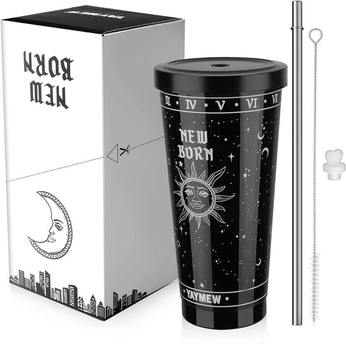 YAYMEW Insulated 24oz Stainless Steel Witch Witchy Tumbler with Straw Gothic Goth Travel Coffee Cup Double Wall Vacuum Water Bottle Simple Modern Kitchen Decor Mug Gifts For Reusable Thermos 750ml
