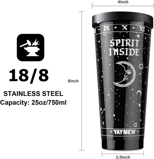 YAYMEW Insulated 24oz Stainless Steel Witch Witchy Tumbler with Straw Gothic Goth Travel Coffee Cup Double Wall Vacuum Water Bottle Simple Modern Kitchen Decor Mug Gifts For Reusable Thermos 750ml