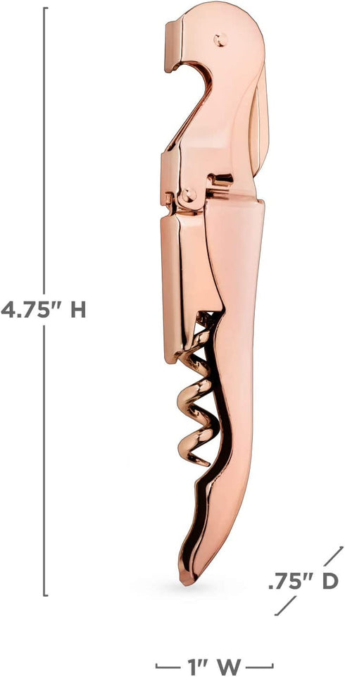 Viski Copper Double Hinged Corkscrew Wine Bottle Opener and Foil Cutter, Waiter™s Corkscrew Wine Key, 4.75"
