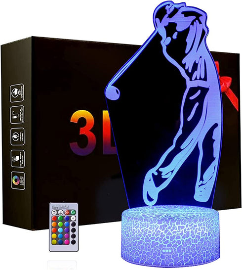 LED Golfer Night Lights,3D Golf Illusion Lamp Bedside Light with USB Cable and Remote Controller Birthday New Year Christmas Gift for Golfers Kids Teenager