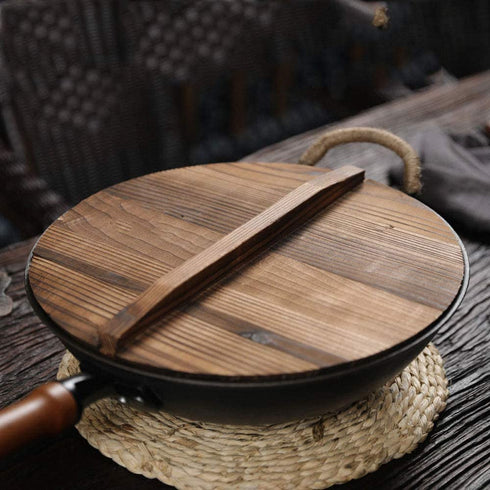 XIAOSI Wooden Kitchen Accessories Handmade Anti-Overflow Cookware Part Fir Wood Pot Lid Pan Lid Iron Pot Cover(30301.6cm)