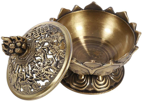 Fdit Incense Holder Burner Zinc Alloy Lotus Incense Smoke Cone Aroma Burner Holder Wooden Charcoal Cone Burner 2 Colors (1#)