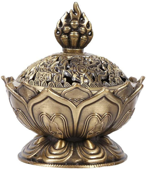 Fdit Incense Holder Burner Zinc Alloy Lotus Incense Smoke Cone Aroma Burner Holder Wooden Charcoal Cone Burner 2 Colors (1#)