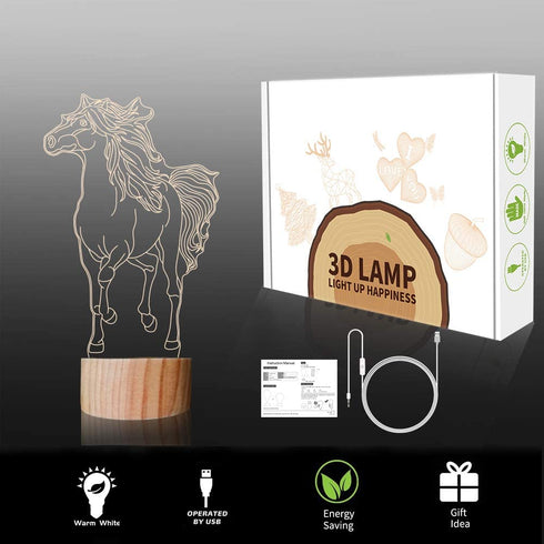 Horse Lamp 3D Illusion Animal Night Light LED Warm White Table Lamps for Kids Girls Room Decor Gifts