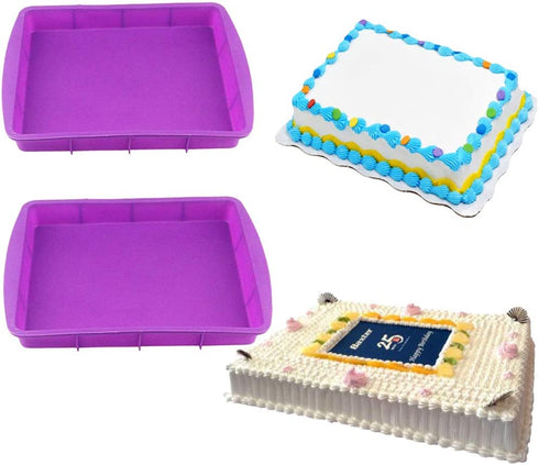 Orgrimmar 2 Pcs Silicone Rectangular Cake Pans Mold Bakeware Bread Baking Pan Non Stick Easy Demoulding Purple