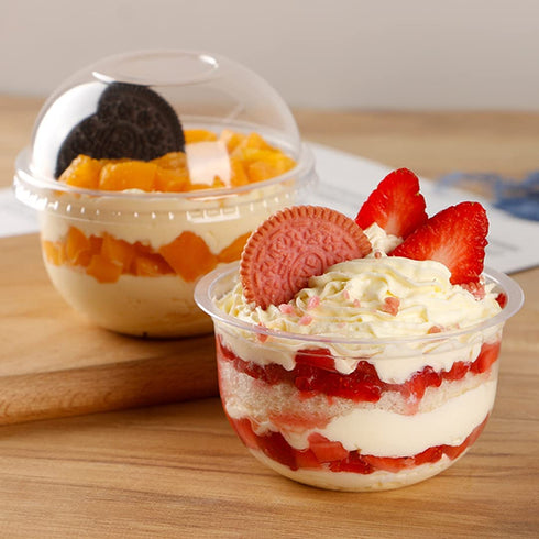 50 Pack 9oz Plastic Clear Dessert Cups with Dome Lids No Hole Disposable Snack Bowls for Ice Cream, Cake, Fruit, Parfait, Pudding and Jello Shot
