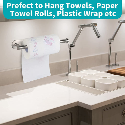2 Pakc Stainless Steel Paper Towel Holder Under Cabinet, Self Adhesive Wall Mount Paper Towel Holder for Kitchen, Under Counter Paper Roll Rack for Bathroom-Silver